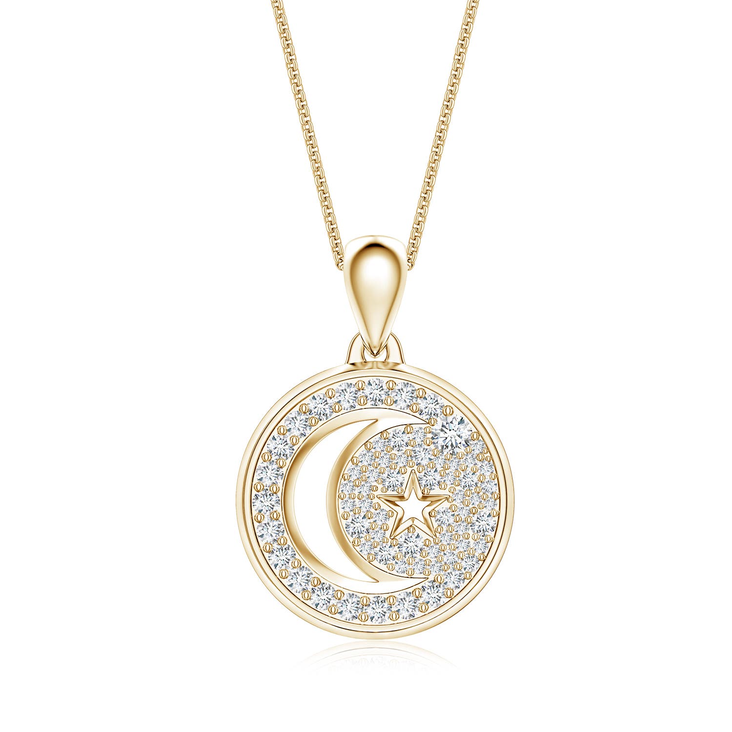 2.3mm DEVVS Pavé-Set Lab-Grown Diamond Men’s Crescent Moon and Star Pendant in Yellow Gold