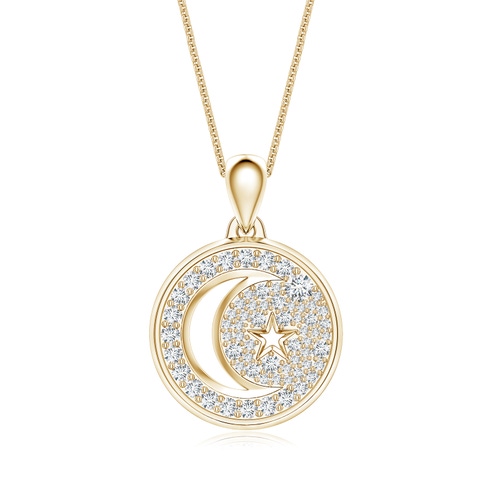 2.5mm FGVS Pavé-Set Lab-Grown Diamond Men’s Crescent Moon and Star Pendant in Yellow Gold