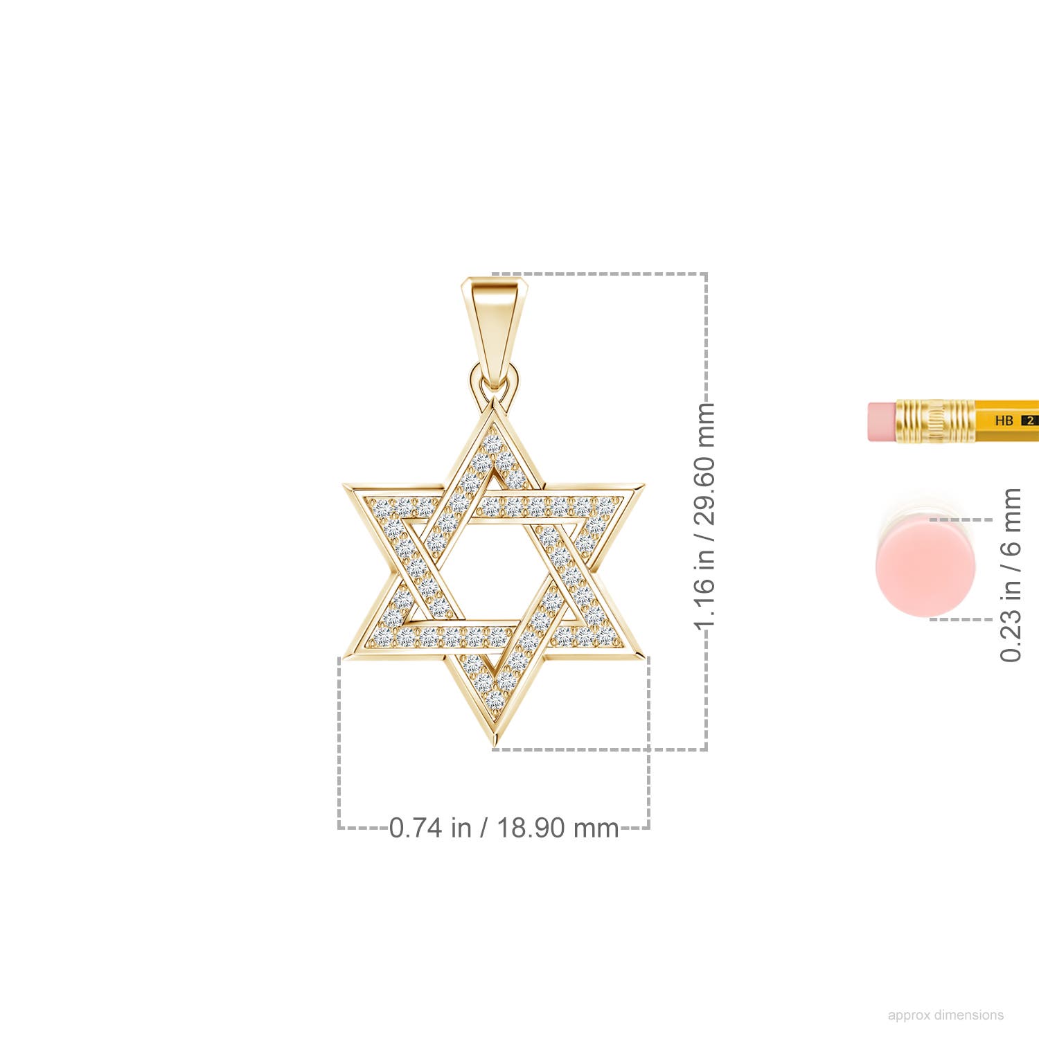 1.2mm FGVS Pavé-Set Lab-Grown Diamond Men's Star of David Pendant in Yellow Gold - ruler