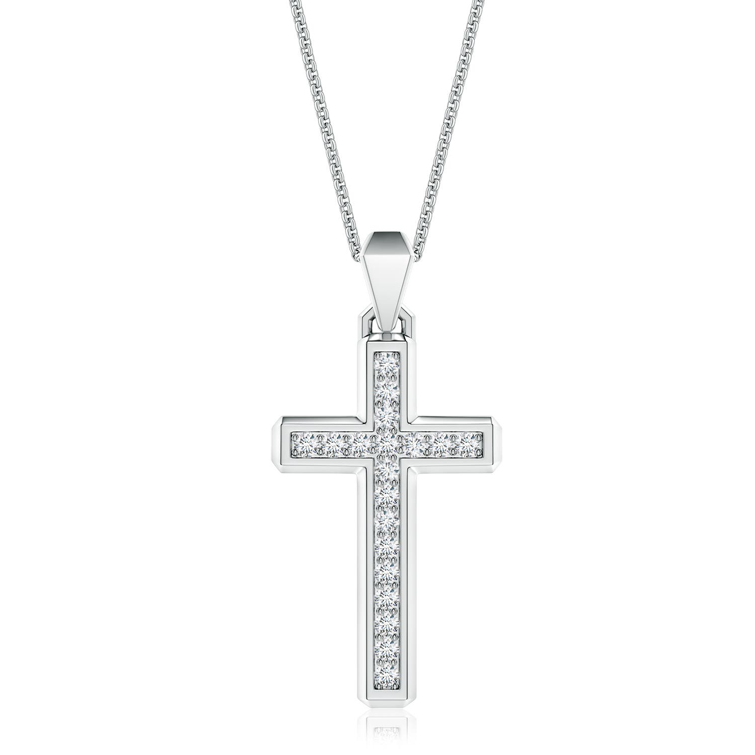 1.7mm FGVS Pavé-Set Lab-Grown Diamond Men's Cross Pendant in White Gold