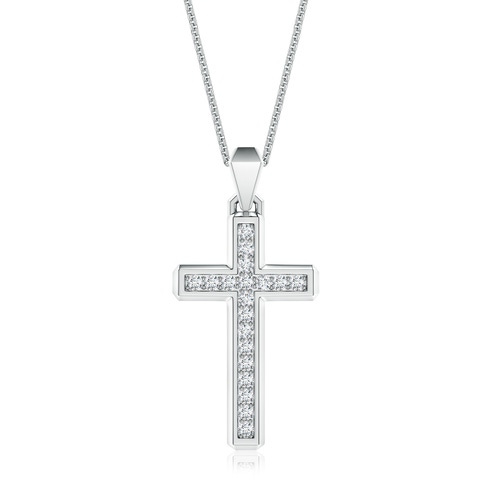 1.7mm FGVS Pavé-Set Lab-Grown Diamond Men's Cross Pendant in White Gold