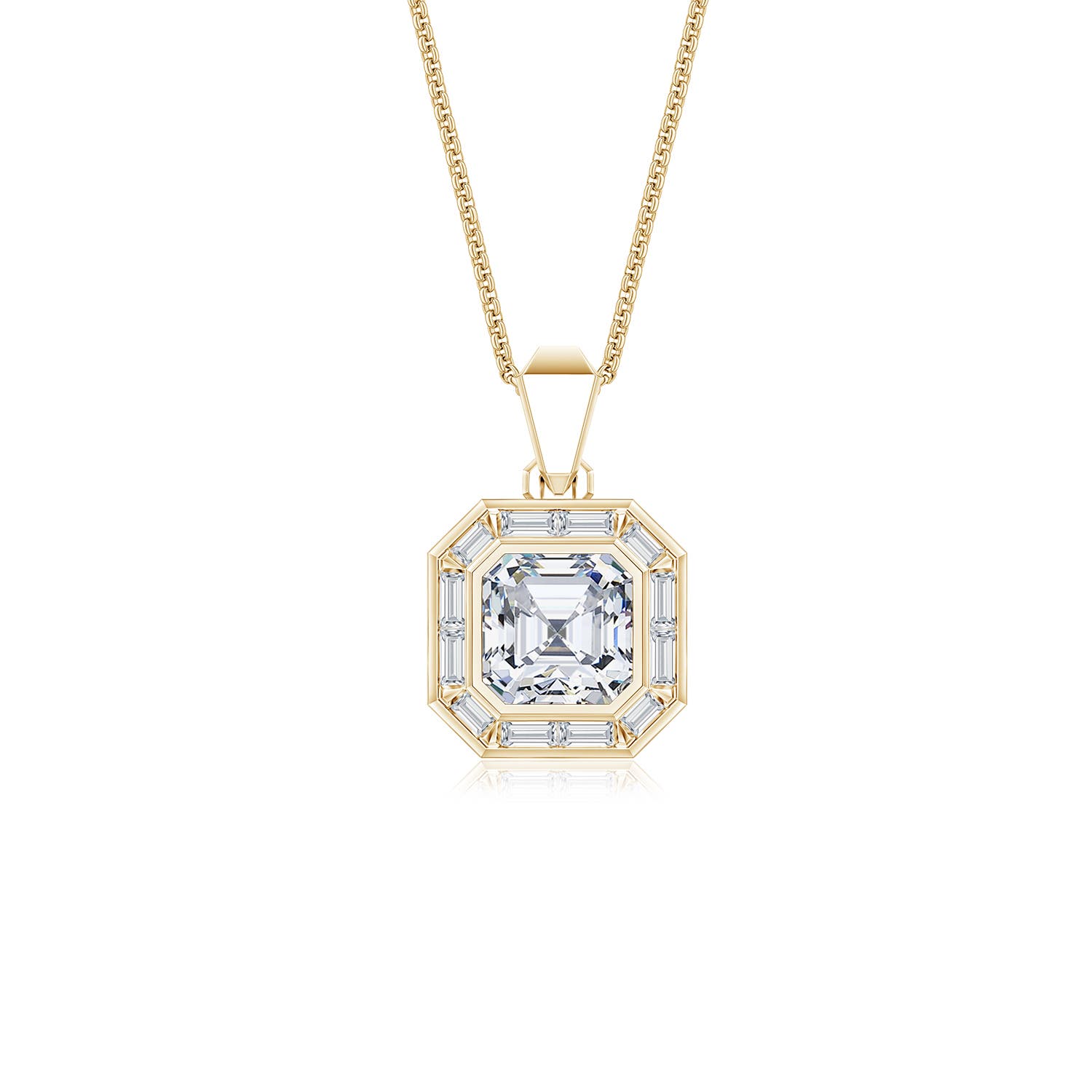 6mm FGVS Asscher-Cut Lab-Grown Diamond Men's Medallion Pendant in Yellow Gold