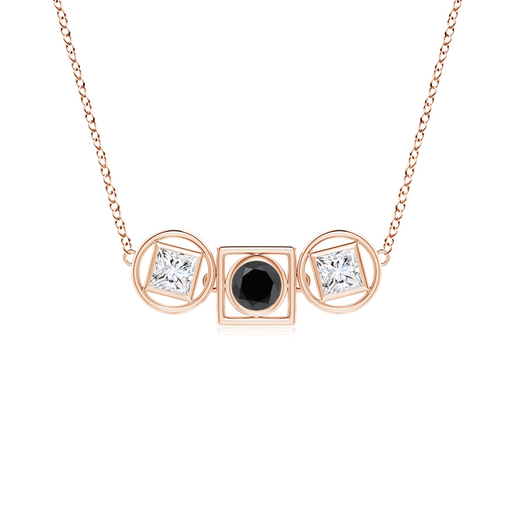 5mm AA Natori x Angara Infinity Black & White Diamond Geometric Three Stone Necklace in Rose Gold