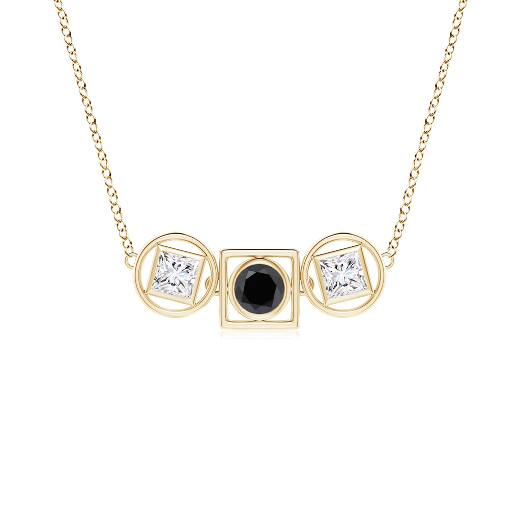 5mm AA Natori x Angara Infinity Black & White Diamond Geometric Three Stone Necklace in Yellow Gold