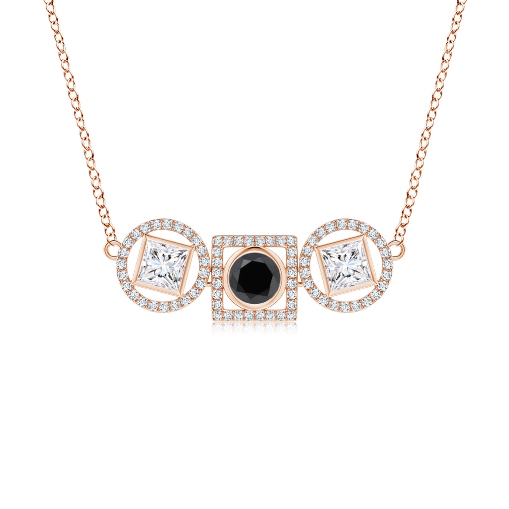5mm AA Natori x Angara Infinity Black & White Diamond Geometric Three Stone Halo Necklace in Rose Gold