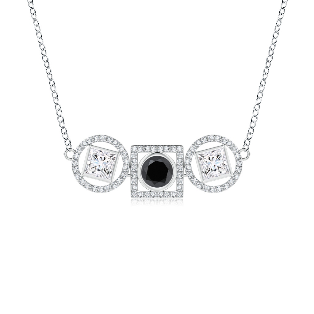 5mm AA Natori x Angara Infinity Black & White Diamond Geometric Three Stone Halo Necklace in White Gold