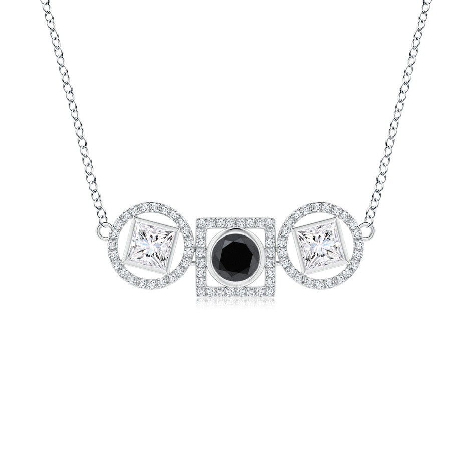 5mm AA Natori x Angara Infinity Black & White Diamond Geometric Three Stone Halo Necklace in White Gold 