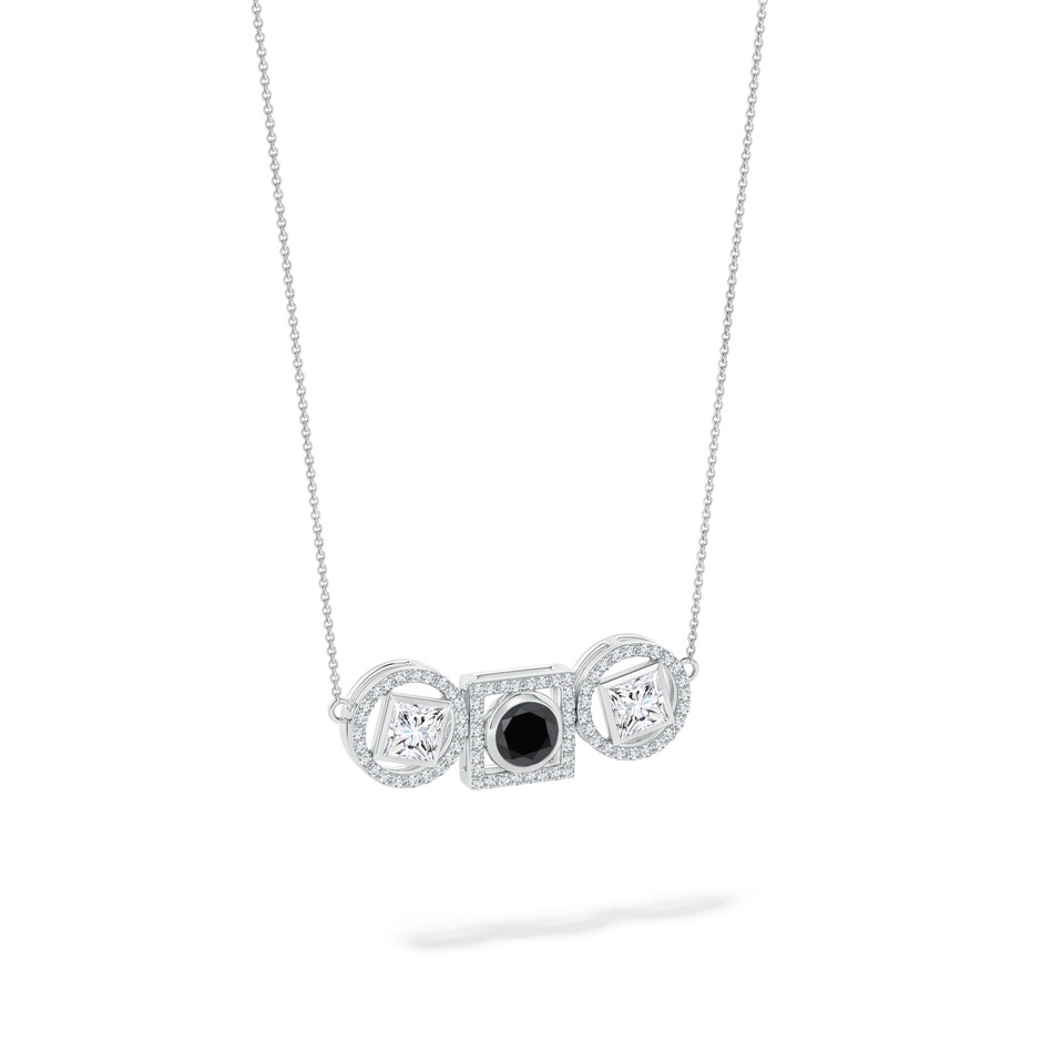 5mm AA Natori x Angara Infinity Black & White Diamond Geometric Three Stone Halo Necklace in White Gold side 499