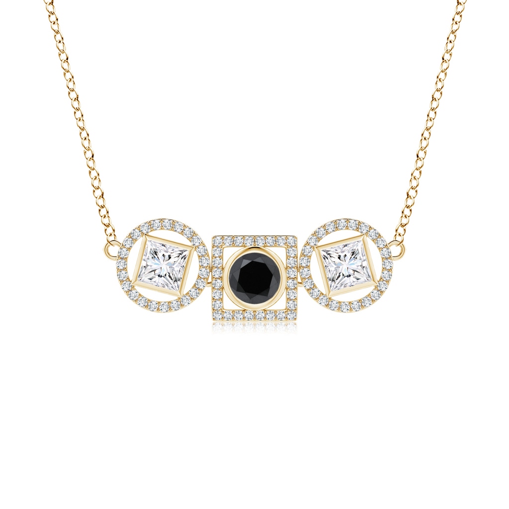 5mm AA Natori x Angara Infinity Black & White Diamond Geometric Three Stone Halo Necklace in Yellow Gold
