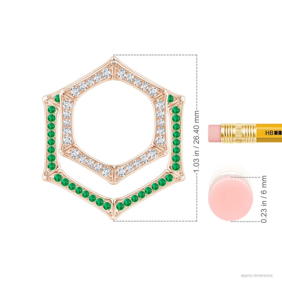 1.45mm IJI1I2 Natori x Angara Hexagonal Indochine Bamboo Multi-Wear Emerald Pendant in Rose Gold ruler
