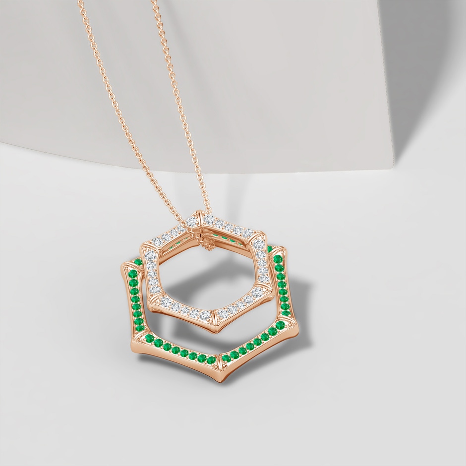 1.45mm IJI1I2 Natori x Angara Hexagonal Indochine Bamboo Multi-Wear Emerald Pendant in Rose Gold side 2