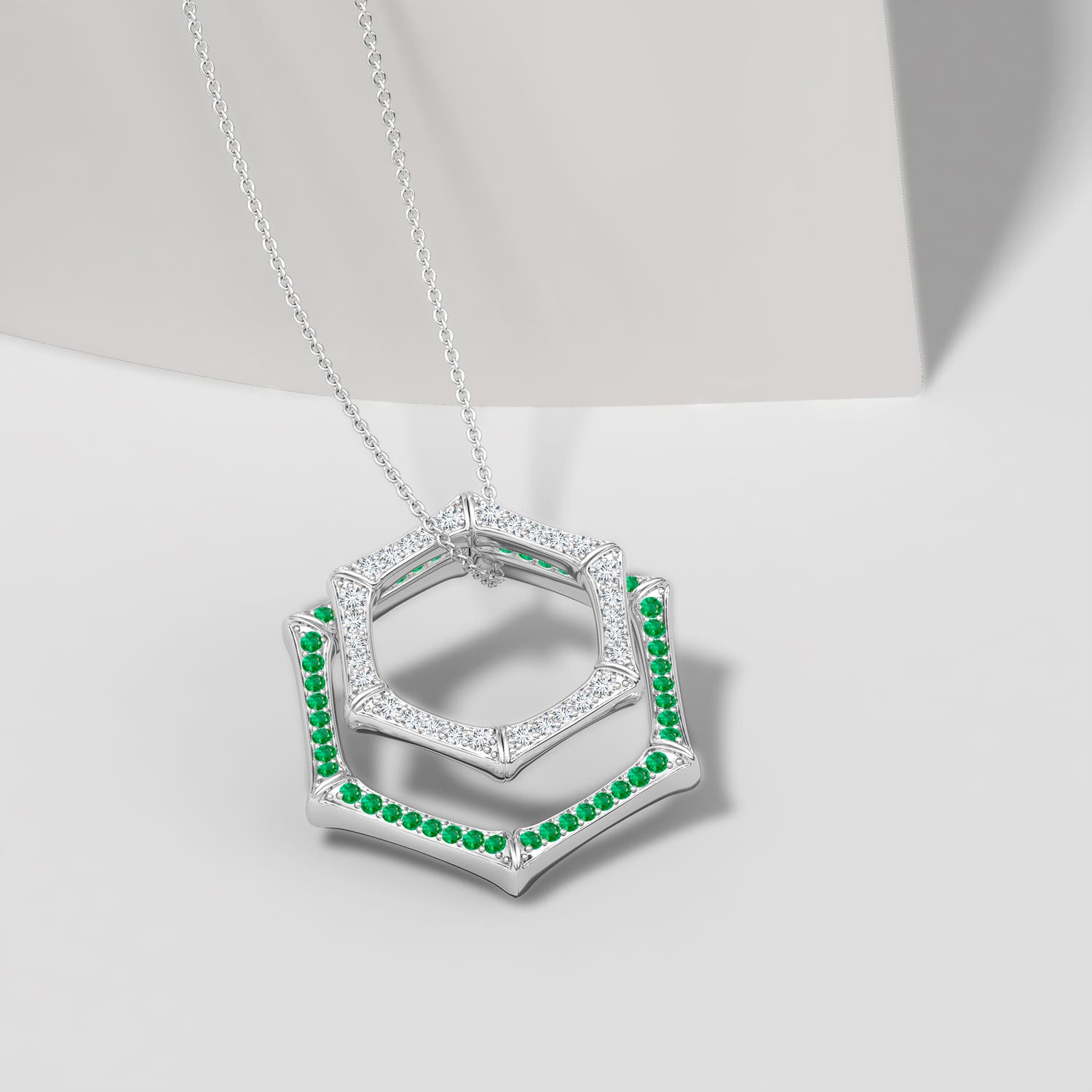 1.45mm IJI1I2 Natori x Angara Hexagonal Indochine Bamboo Multi-Wear Emerald Pendant in White Gold - lifestyle 4