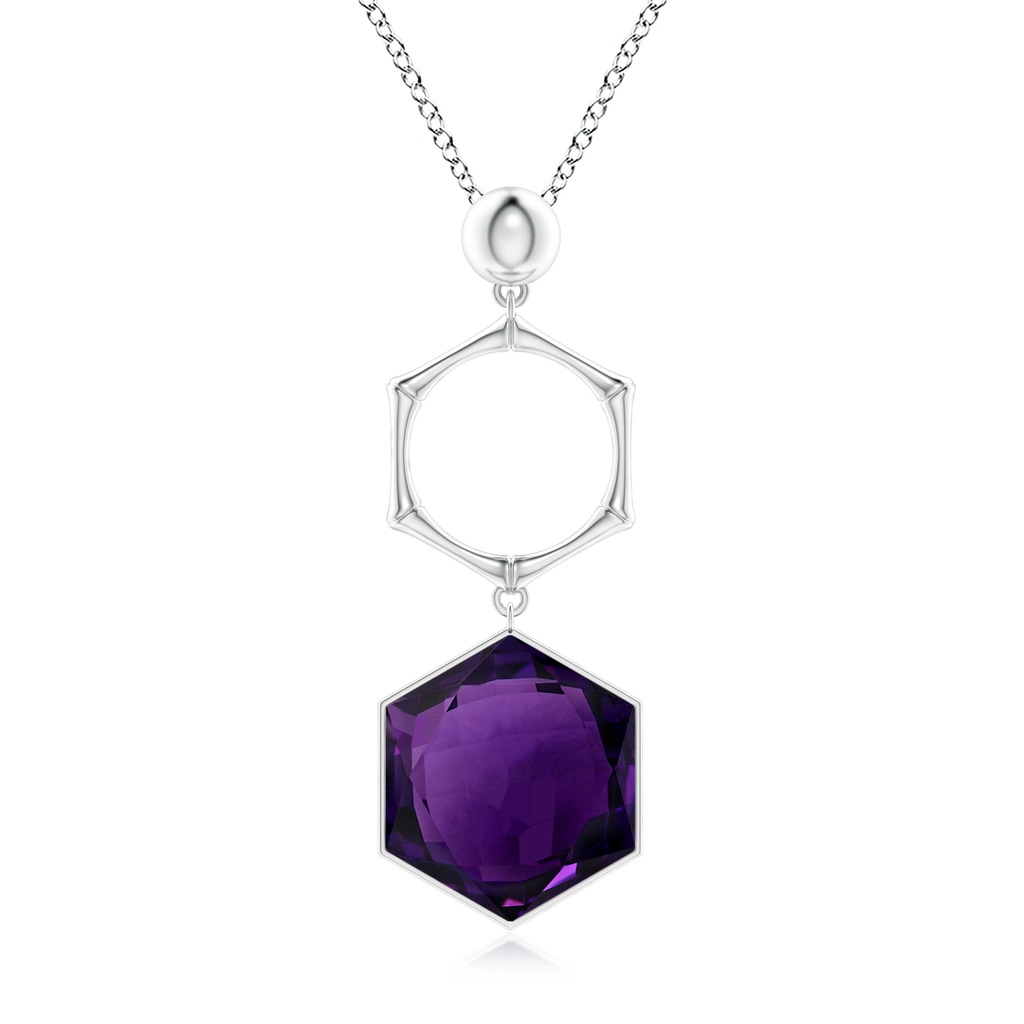 15mm AAA Natori x Angara Amethyst Hexagon Stone Indochine Bamboo Pendant in White Gold