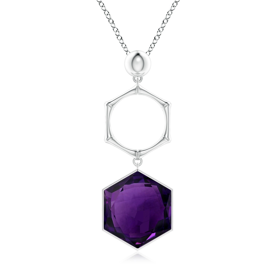 15mm AAA Natori x Angara Amethyst Hexagon Stone Indochine Bamboo Pendant in White Gold 