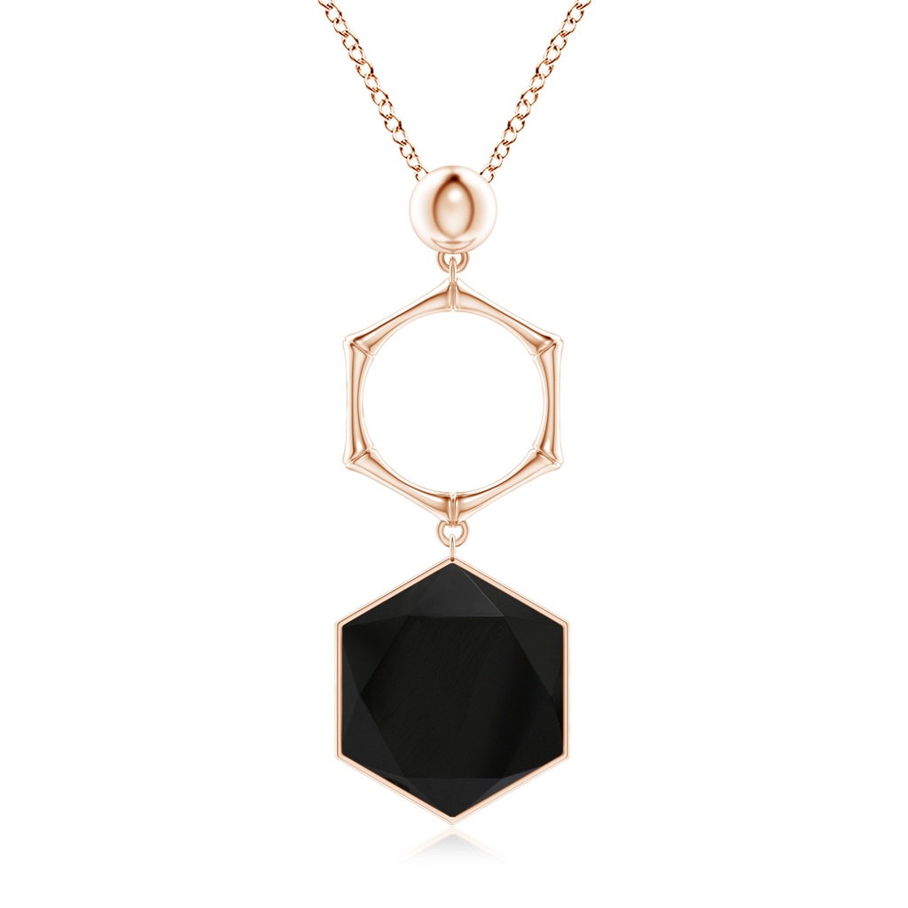 15mm AAA Natori x Angara Black Onyx Hexagon Stone Indochine Bamboo Pendant in Rose Gold
