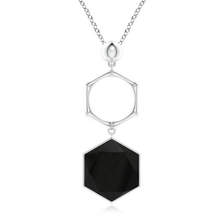 15mm AAA Natori x Angara Black Onyx Hexagon Stone Indochine Bamboo Pendant in S999 Silver