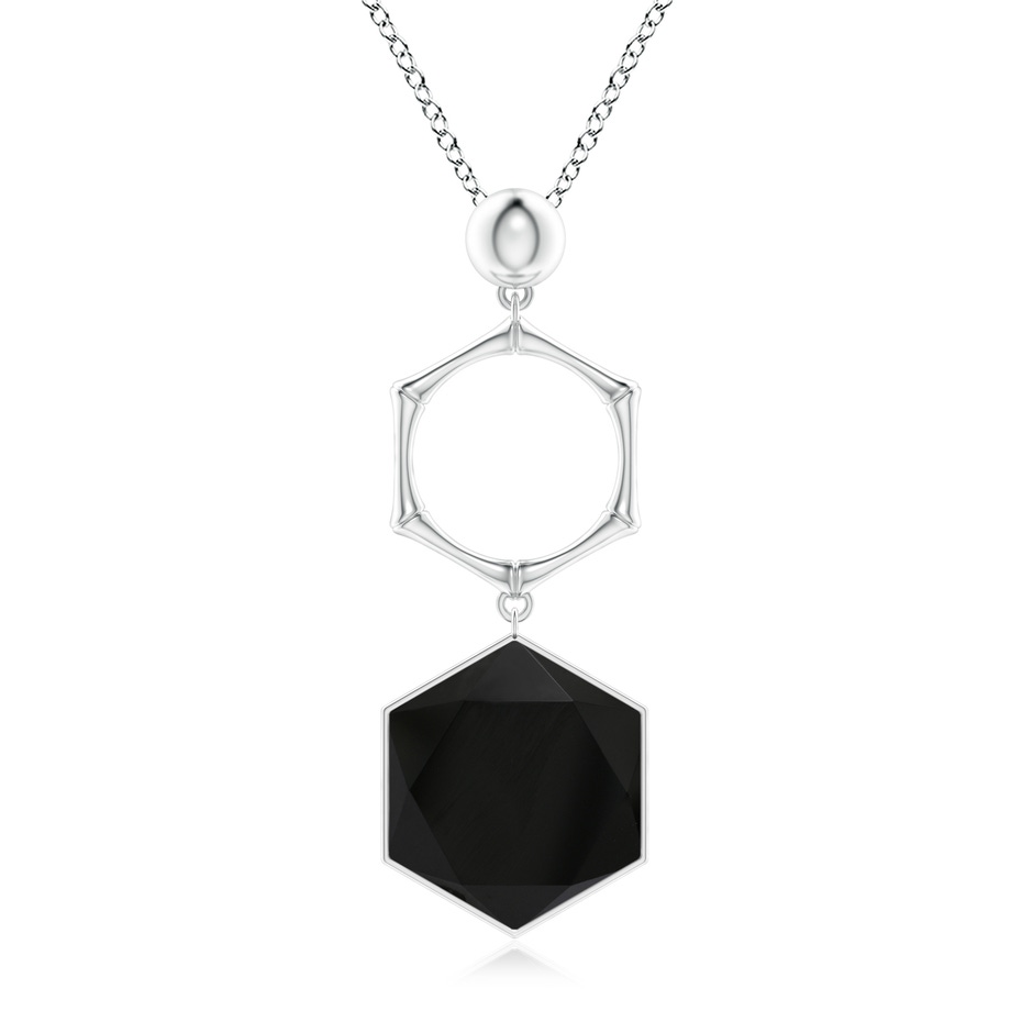 15mm AAA Natori x Angara Black Onyx Hexagon Stone Indochine Bamboo Pendant in White Gold 