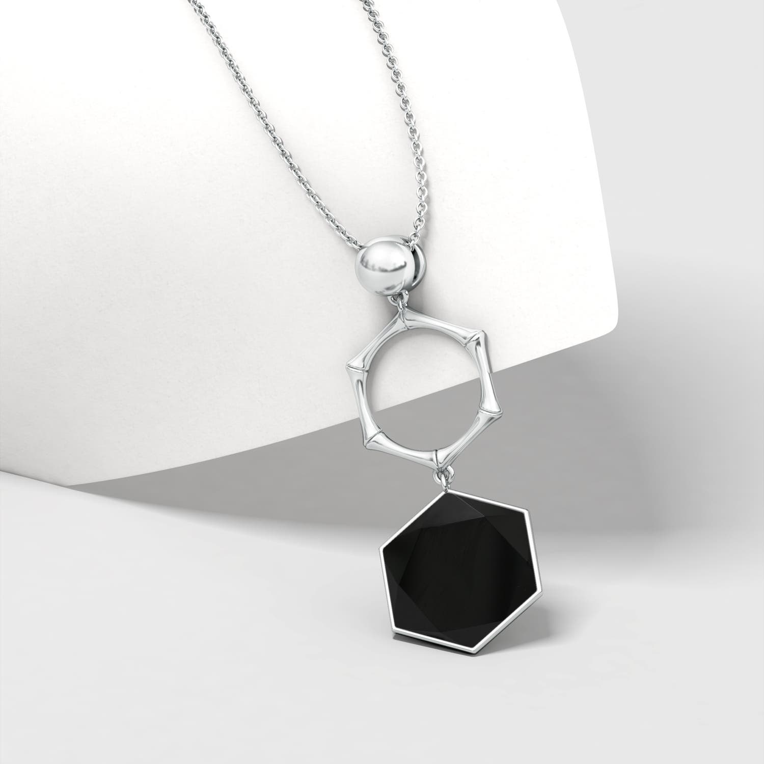 15mm AAA Natori x Angara Black Onyx Hexagon Stone Indochine Bamboo Pendant in White Gold - lifestyle 4