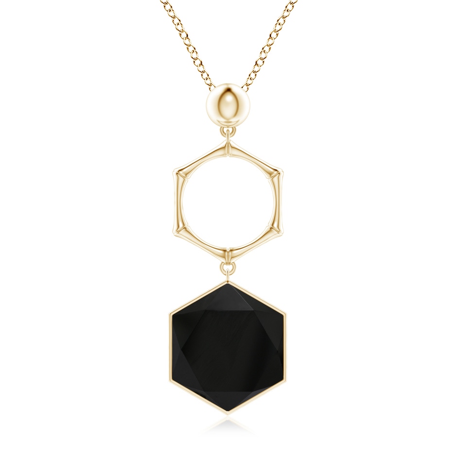 15mm AAA Natori x Angara Black Onyx Hexagon Stone Indochine Bamboo Pendant in Yellow Gold 