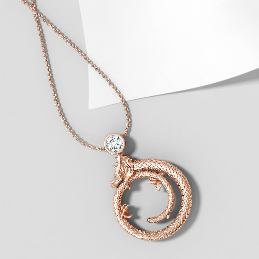 3.5mm IJI1I2 Natori x Angara Small Dragon Slider Pendant With Diamond in Rose Gold - lifestyle 4