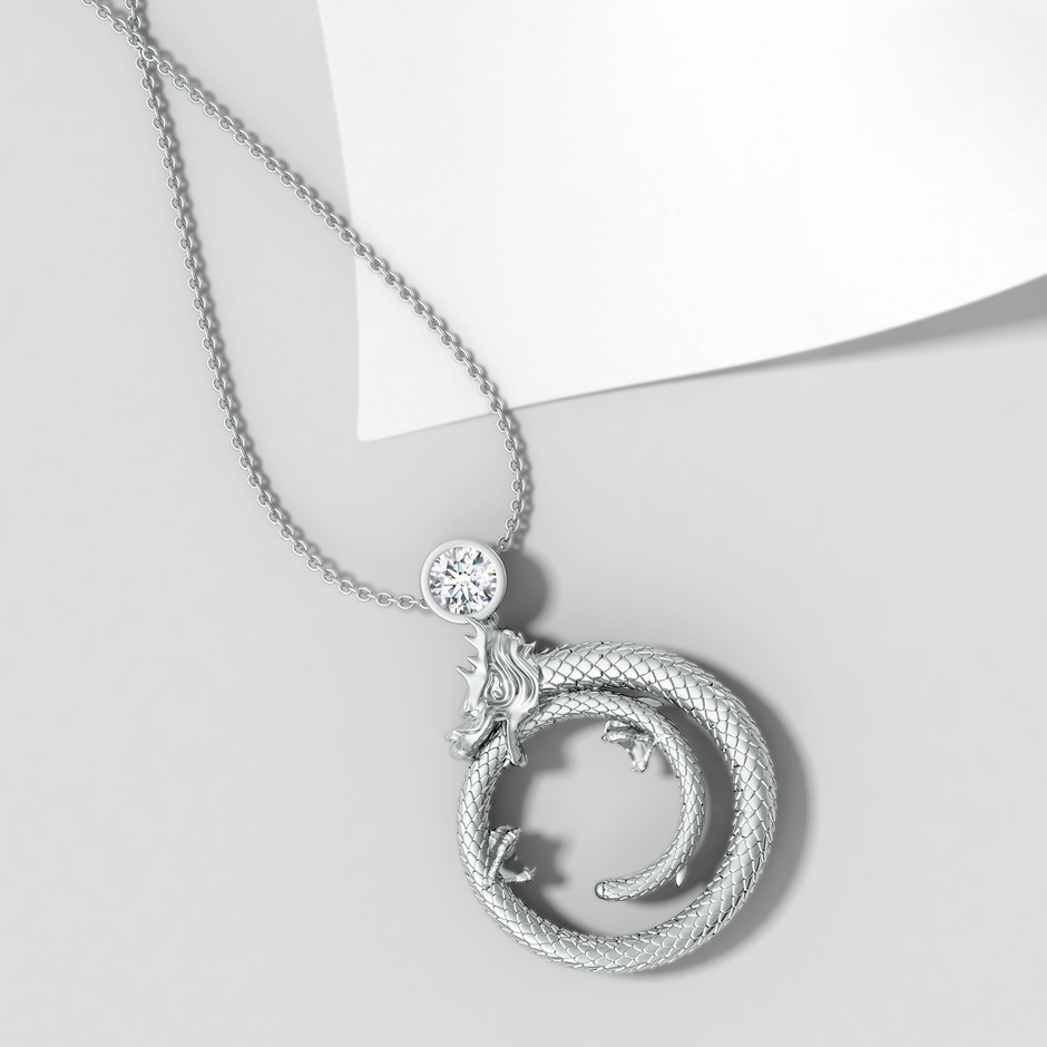 3.5mm IJI1I2 Natori x Angara Small Dragon Slider Pendant With Diamond in White Gold side 2