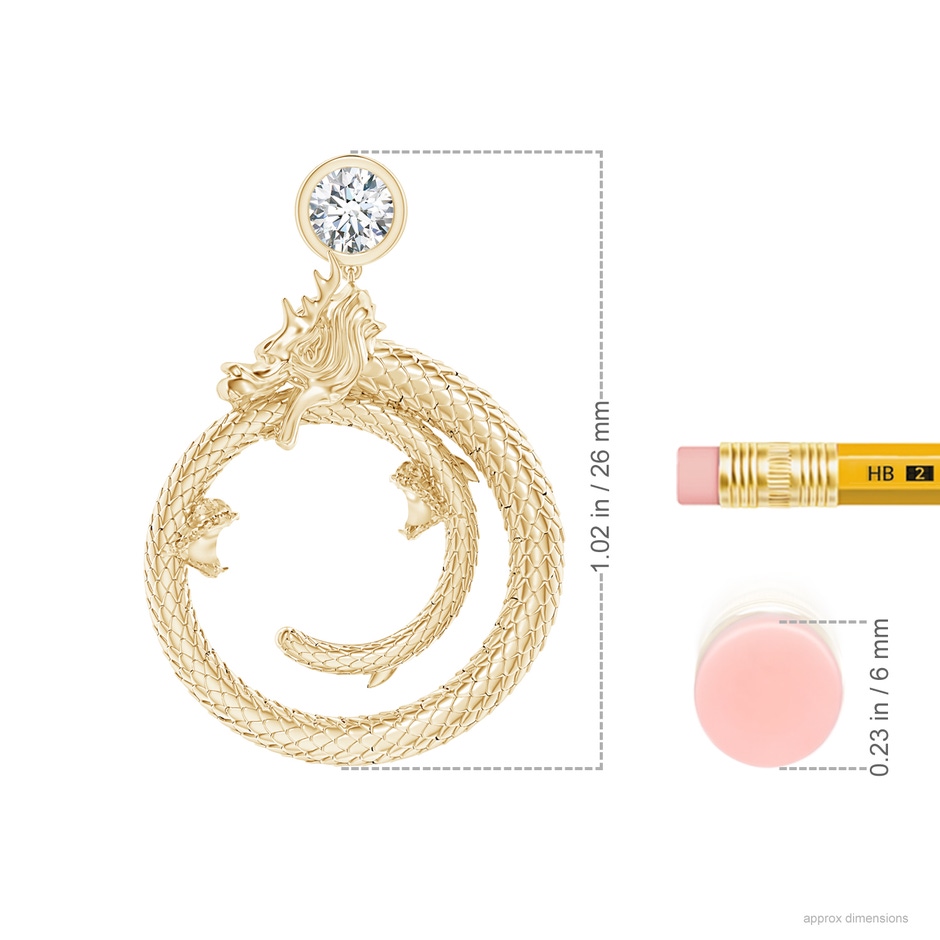 3.5mm IJI1I2 Natori x Angara Small Dragon Slider Pendant With Diamond in Yellow Gold ruler