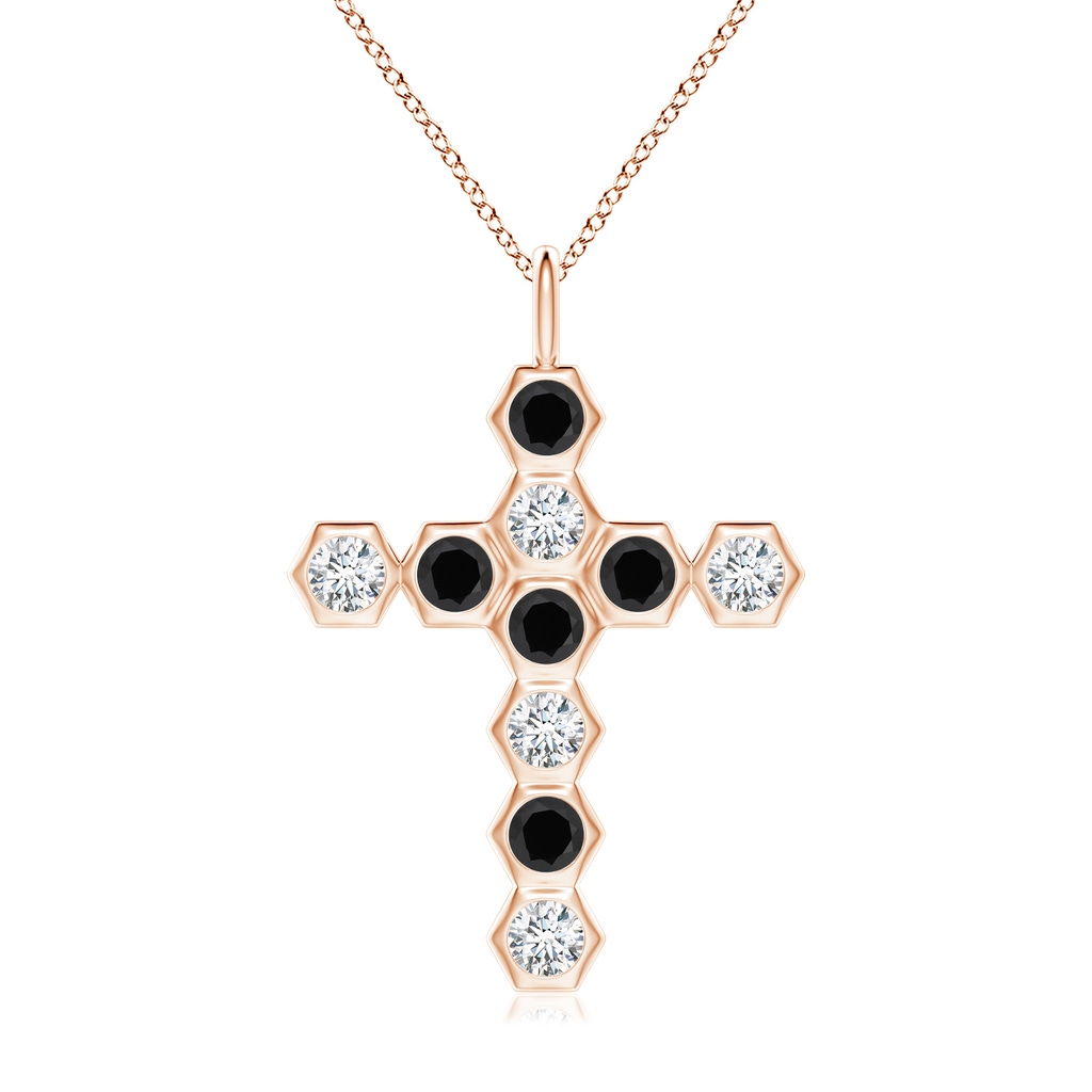 3mm AAA Natori x Angara Hexagonal Black Onyx and Diamond Cross Pendant in Rose Gold
