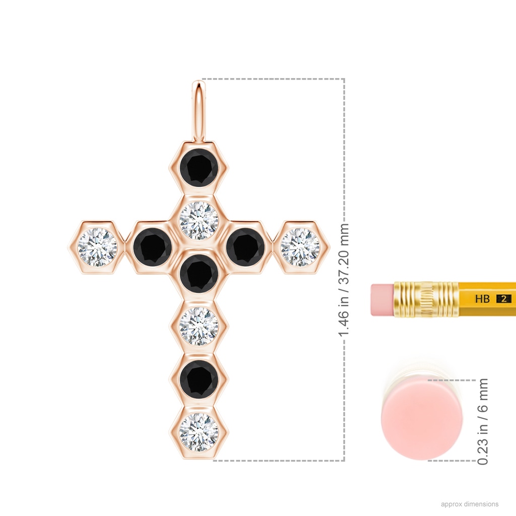3mm AAA Natori x Angara Hexagonal Black Onyx and Diamond Cross Pendant in Rose Gold Ruler