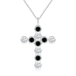 3mm AAA Natori x Angara Hexagonal Black Onyx and Diamond Cross Pendant in White Gold