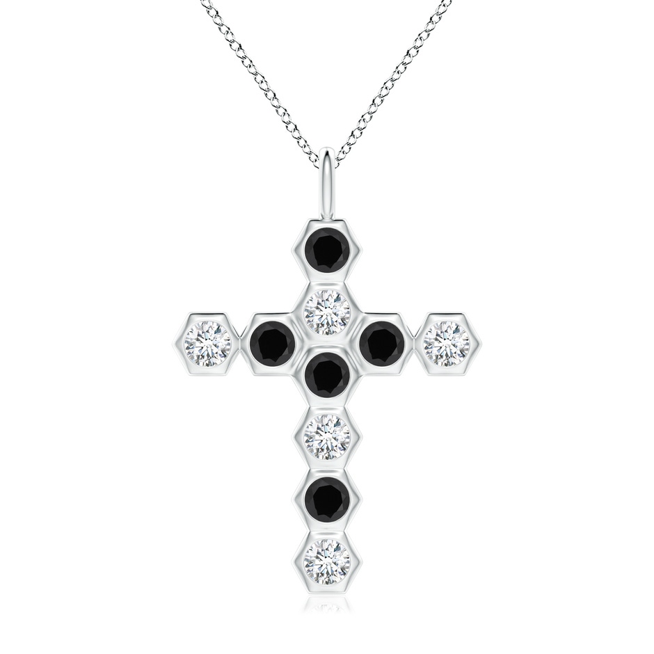 3mm AAA Natori x Angara Hexagonal Black Onyx and Diamond Cross Pendant in White Gold 