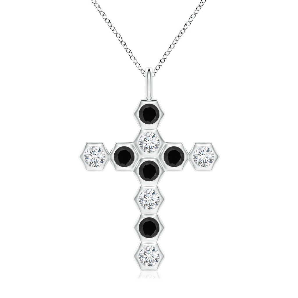 3mm AAA Natori x Angara Hexagonal Black Onyx and Diamond Cross Pendant in White Gold