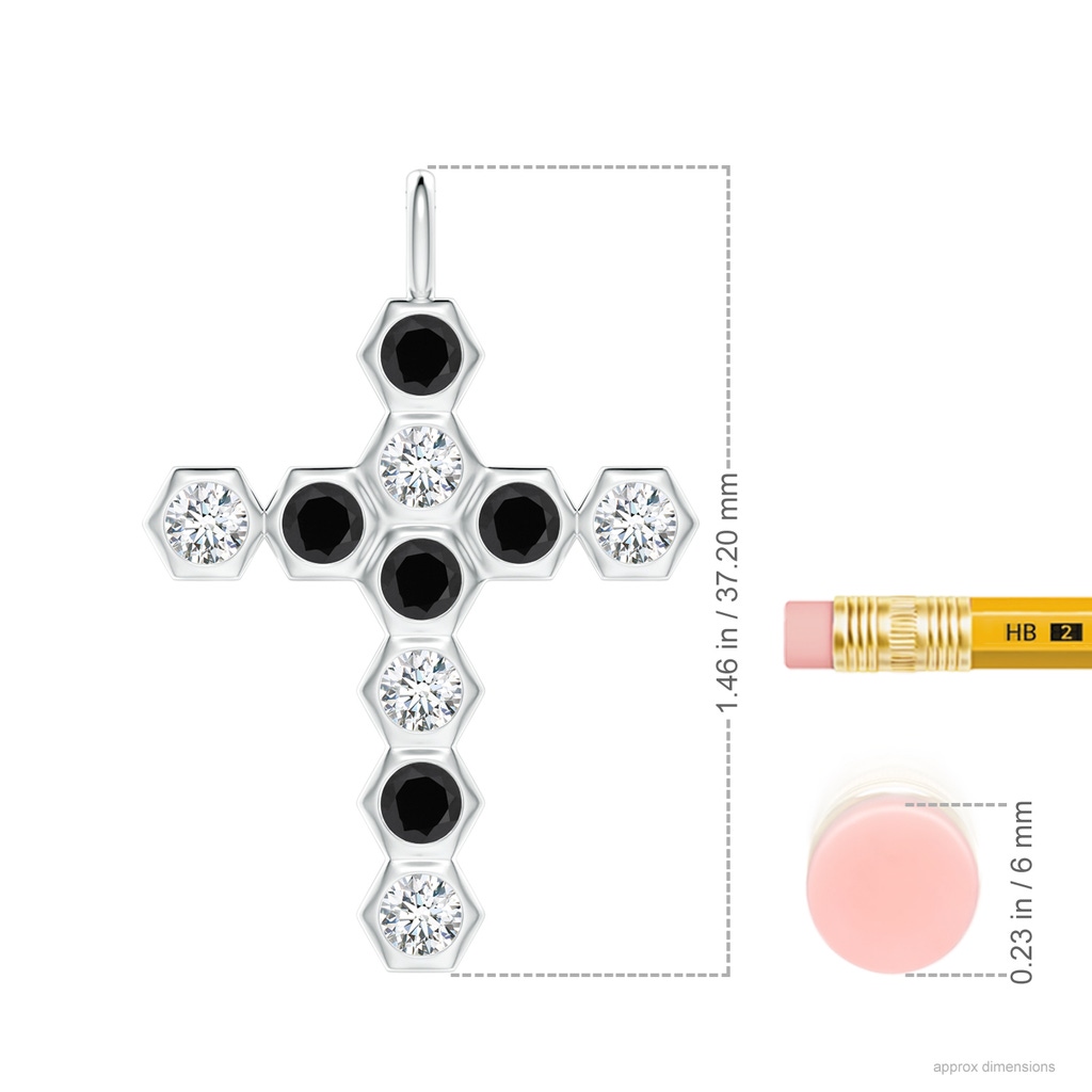 3mm AAA Natori x Angara Hexagonal Black Onyx and Diamond Cross Pendant in White Gold Ruler