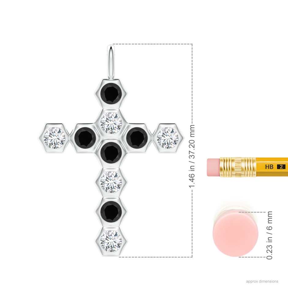 3mm AAA Natori x Angara Hexagonal Black Onyx and Diamond Cross Pendant in White Gold ruler