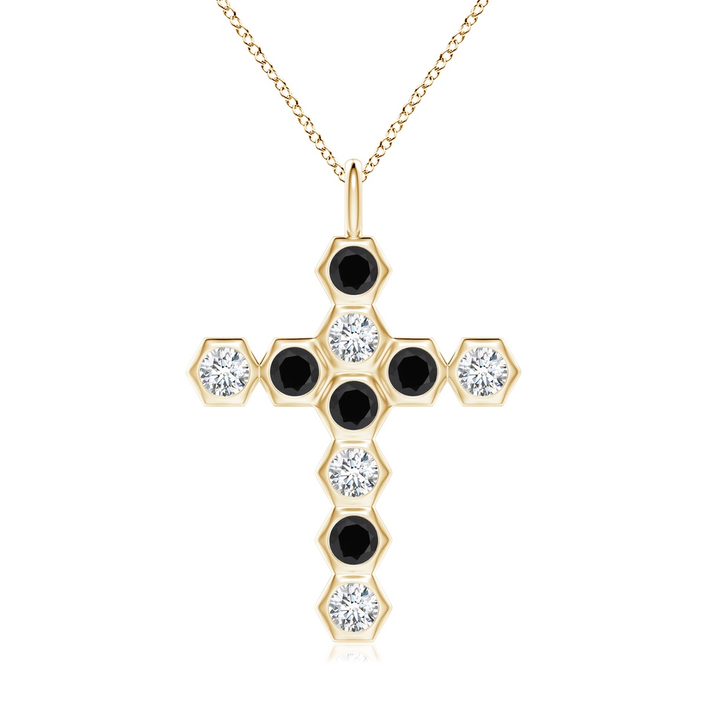 3mm AAA Natori x Angara Hexagonal Black Onyx and Diamond Cross Pendant in Yellow Gold