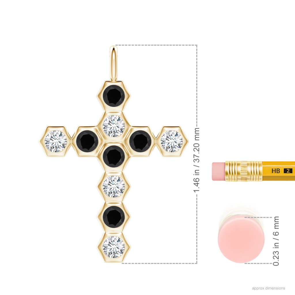 3mm AAA Natori x Angara Hexagonal Black Onyx and Diamond Cross Pendant in Yellow Gold Ruler