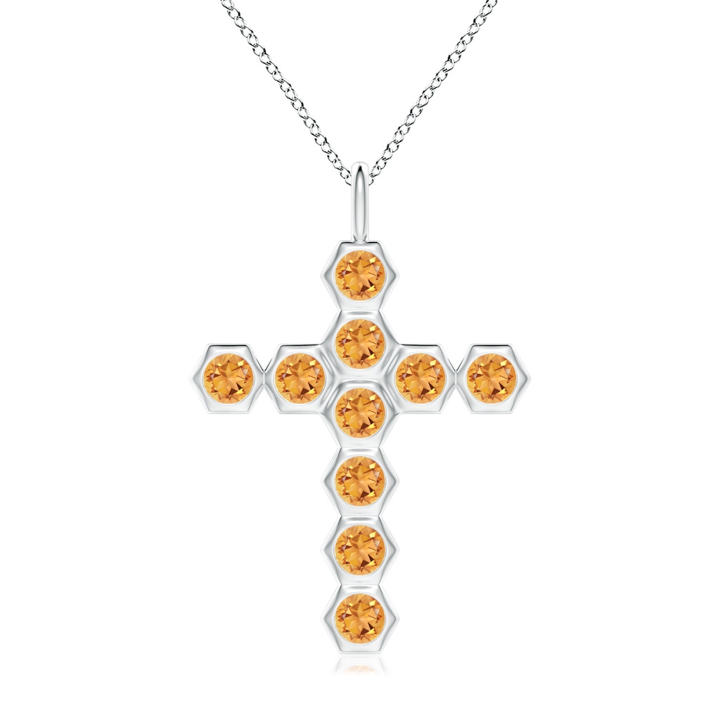 3mm AAA Natori x Angara Hexagonal Citrine Cross Pendant in White Gold