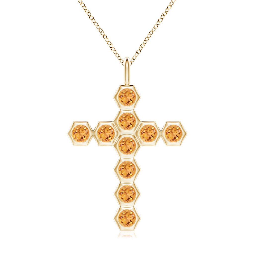 3mm AAA Natori x Angara Hexagonal Citrine Cross Pendant in Yellow Gold 