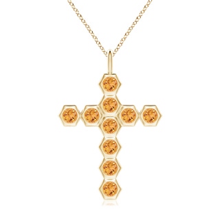 3mm AAA Natori x Angara Hexagonal Citrine Cross Pendant in Yellow Gold