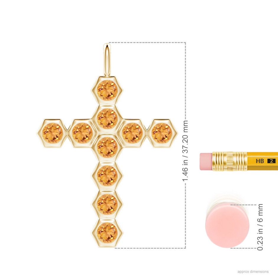 3mm AAA Natori x Angara Hexagonal Citrine Cross Pendant in Yellow Gold ruler