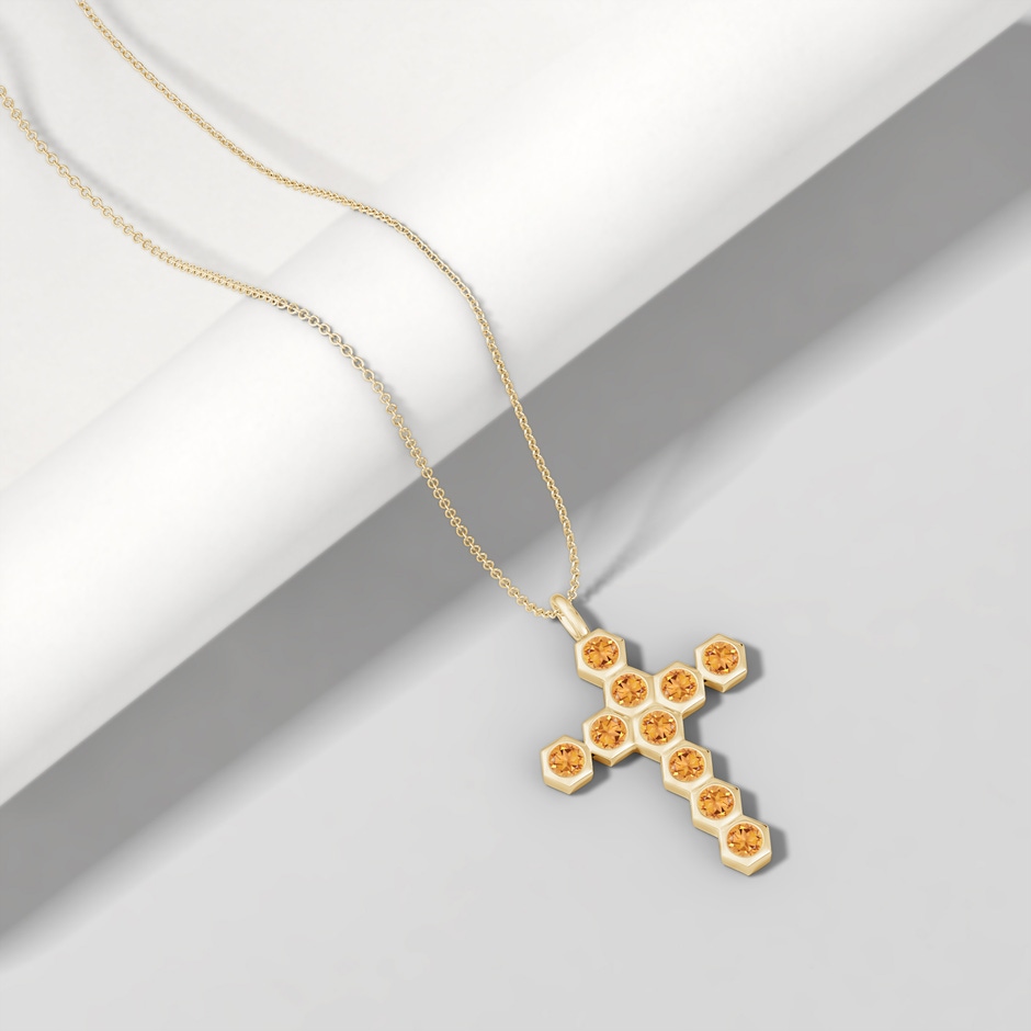 3mm AAA Natori x Angara Hexagonal Citrine Cross Pendant in Yellow Gold lifestyle