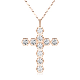 3mm IJI1I2 Natori x Angara Hexagonal Diamond Cross Pendant in Rose Gold