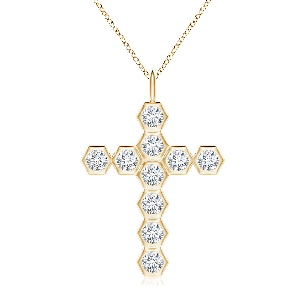 3mm IJI1I2 Natori x Angara Hexagonal Diamond Cross Pendant in Yellow Gold