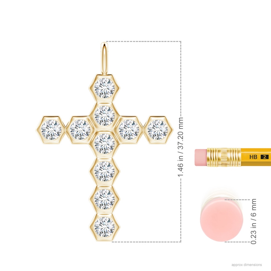 3mm IJI1I2 Natori x Angara Hexagonal Diamond Cross Pendant in Yellow Gold ruler