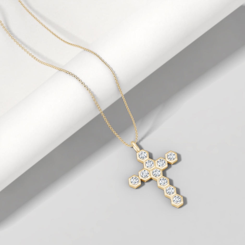 3mm IJI1I2 Natori x Angara Hexagonal Diamond Cross Pendant in Yellow Gold lifestyle