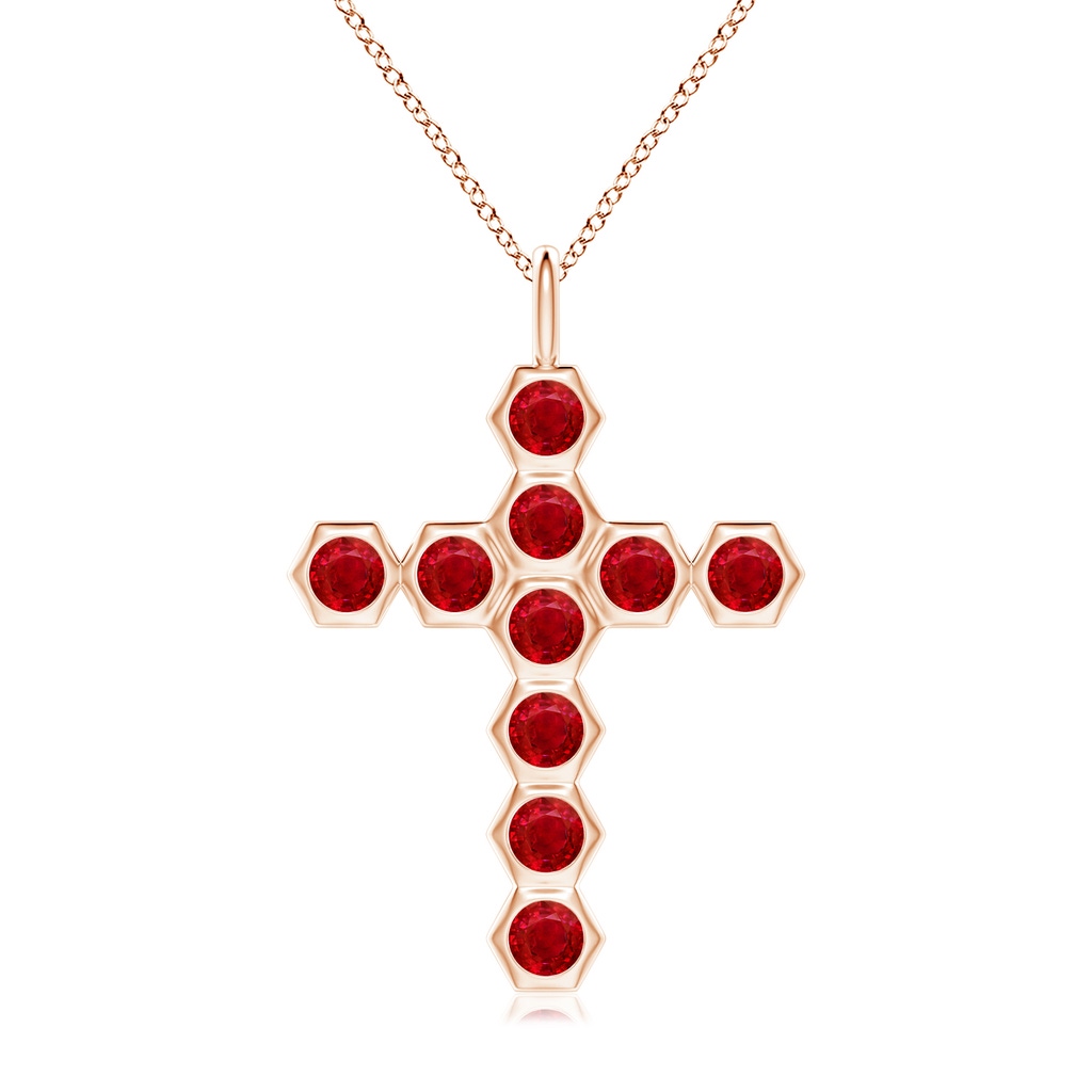3mm AAA Natori x Angara Hexagonal Ruby Cross Pendant in Rose Gold