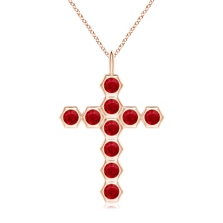 3mm AAA Natori x Angara Hexagonal Ruby Cross Pendant in Rose Gold