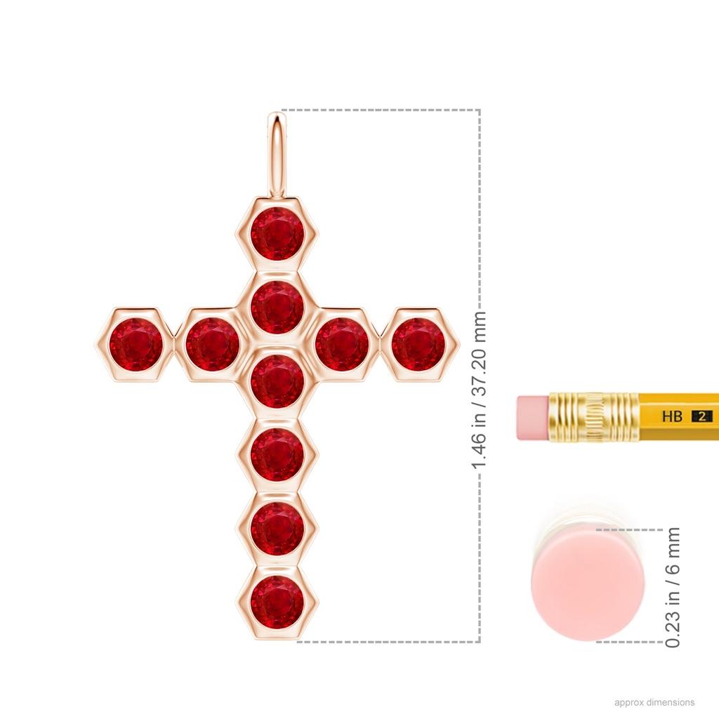 3mm AAA Natori x Angara Hexagonal Ruby Cross Pendant in Rose Gold Ruler
