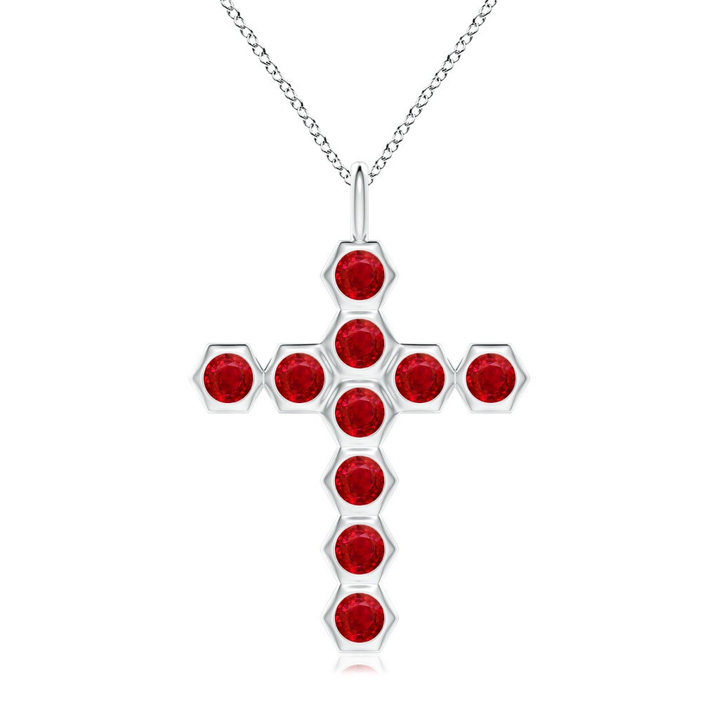 3mm AAA Natori x Angara Hexagonal Ruby Cross Pendant in White Gold