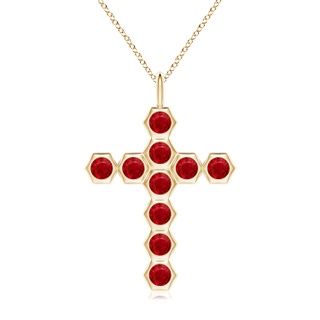 3mm AAA Natori x Angara Hexagonal Ruby Cross Pendant in Yellow Gold