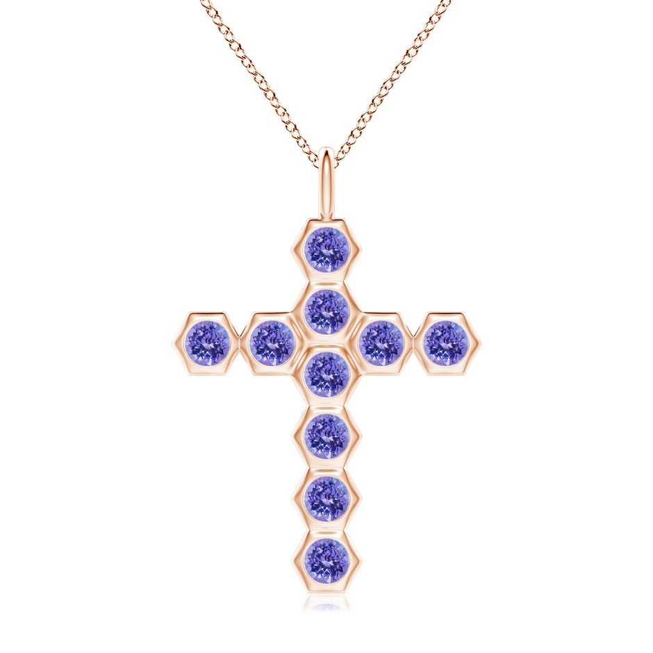 3mm AAA Natori x Angara Hexagonal Tanzanite Cross Pendant in Rose Gold 